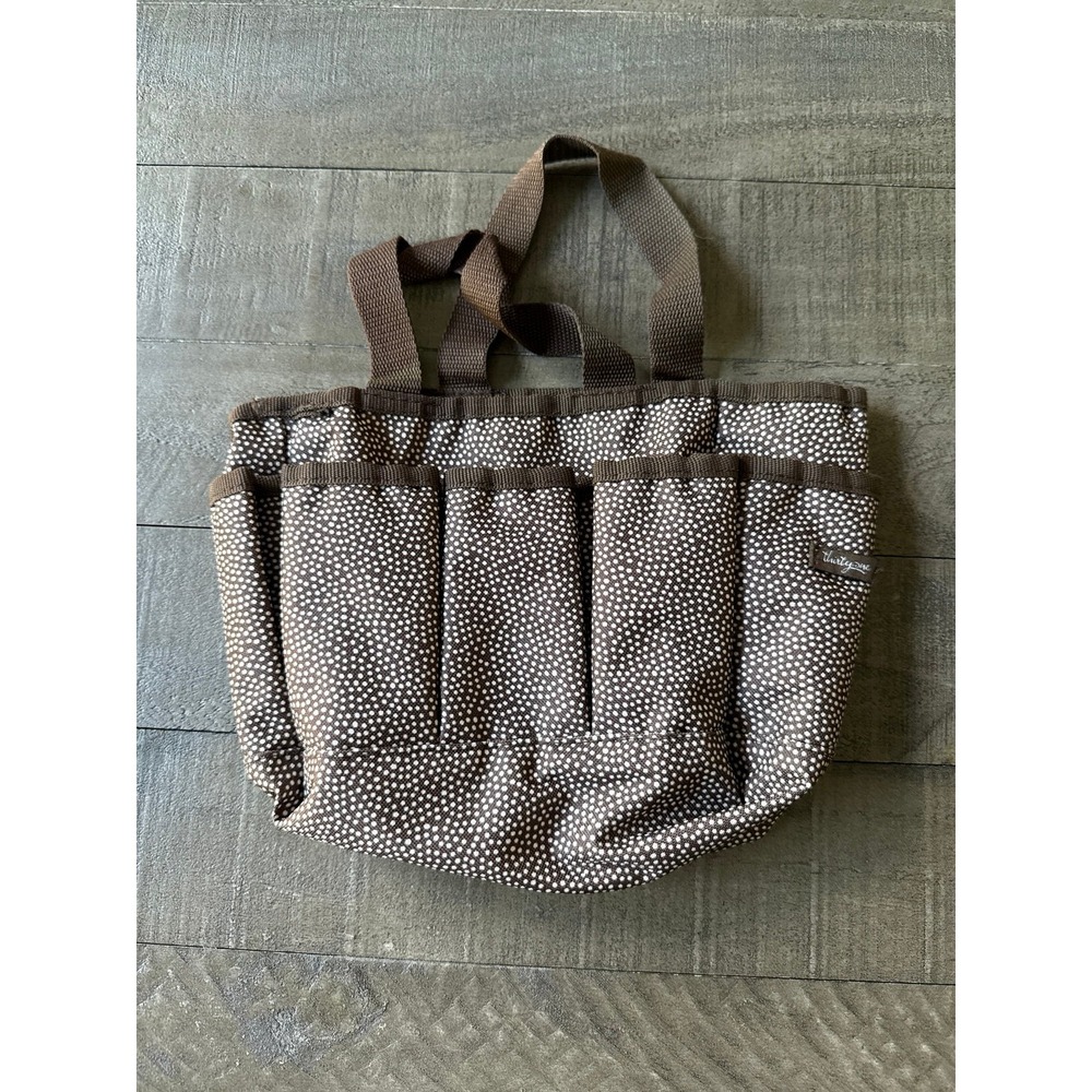 Thirty-One Mini Organizer Tote 5-pocket organizer Brown White Polka Dot